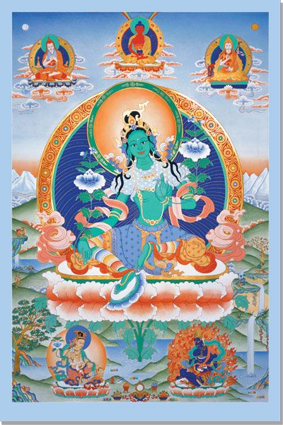 Green Tara with Lineage Gurus - Tharpa Art